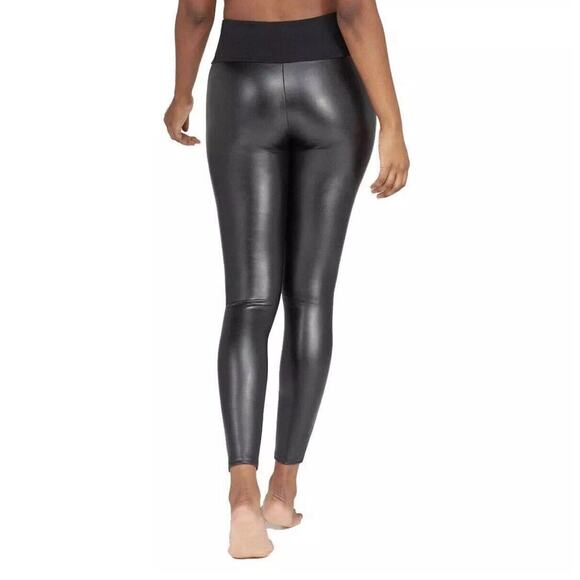 Assets by Spanx Women's All Over Faux Leather Leggings Black Size Small - Picture 2 of 7